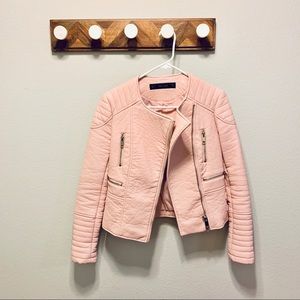 Light Pink Faux Leather Moto Jacket